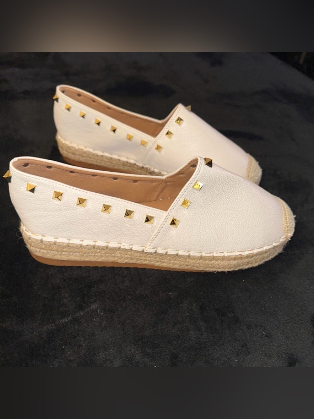 TOP Moda Cream Espadrille Slip-Ons with Gold Studs - Never worn.